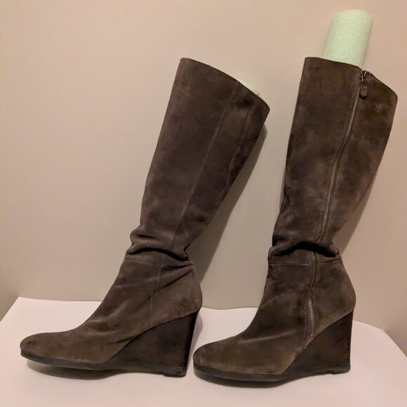 Franco Sarto Wedge Knee-High Suede Boots – Size 10 (Gray) • Full Side Zip - Picture 2 of 6